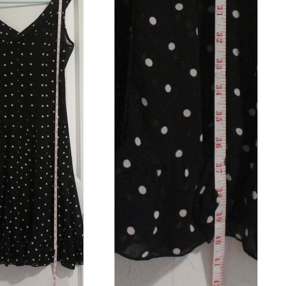 Sandra Darren Brown Polka dot Ruffled Hem Sheer Midi Dress Black Paneled Sz M - Picture 10 of 11